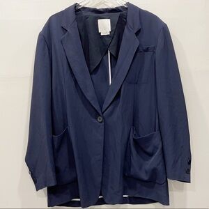 DKNY Pure Lightweight One Button Blazer Jacket Navy Blue Large